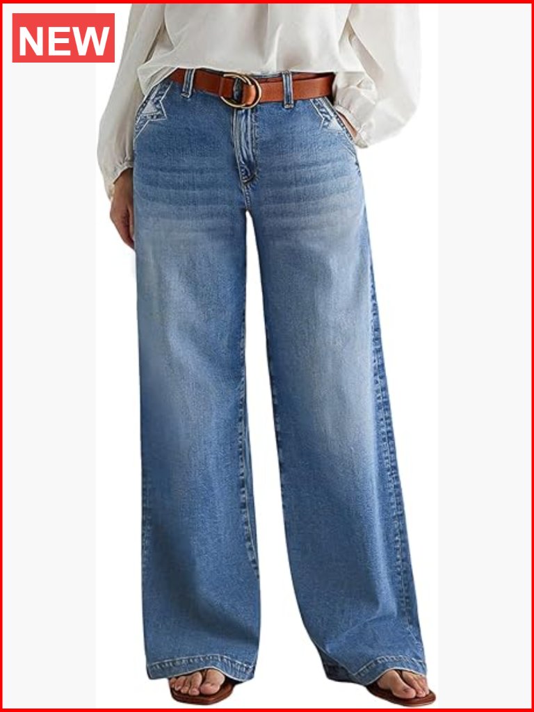 Wide Leg Mid Rise Stitch Decor Denim Jeans Baggy Casual